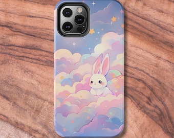 Tough Phone Case, Cute Bunny Themed Phone Protector, Kawaii Pastel Case for iPhone, Samsung Galaxy Aesthetic Case