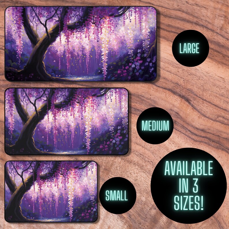 May include: A digital painting of a purple and pink wisteria tree with a glowing blue pond in the background. The image is available in three sizes: small, medium, and large.