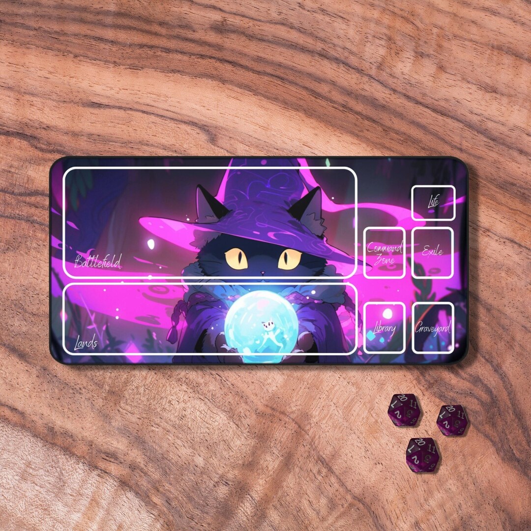 MTG Playmat Cat, MTG Playmat With Zones, Pink Trading Card Game Play