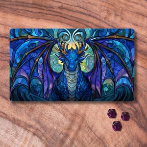 MTG-speelmat draak, MTG-speelmat met of zonder zones, ruilkaartspelspeelmat gebrandschilderd glas, neopreen kaartspeelmat, MTG-accessoires