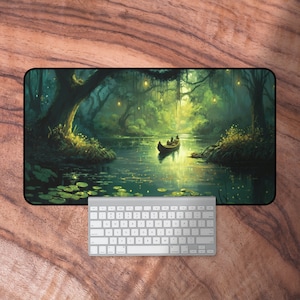 Green Bayou Desk Mat, Enchanted Forest Mouse Pad, XXL Mouse Pad, Green Keyboard Mat, Unique Gifts for Her