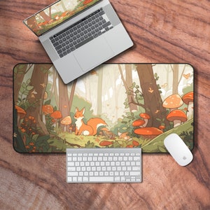 Lofi Schreibtischunterlage, gemütliches Gamerästhetik Mauspad, Pilzwald Laptopmatte, Kawaii Schreibtischunterlage, Tastatur, Handgelenkauflage