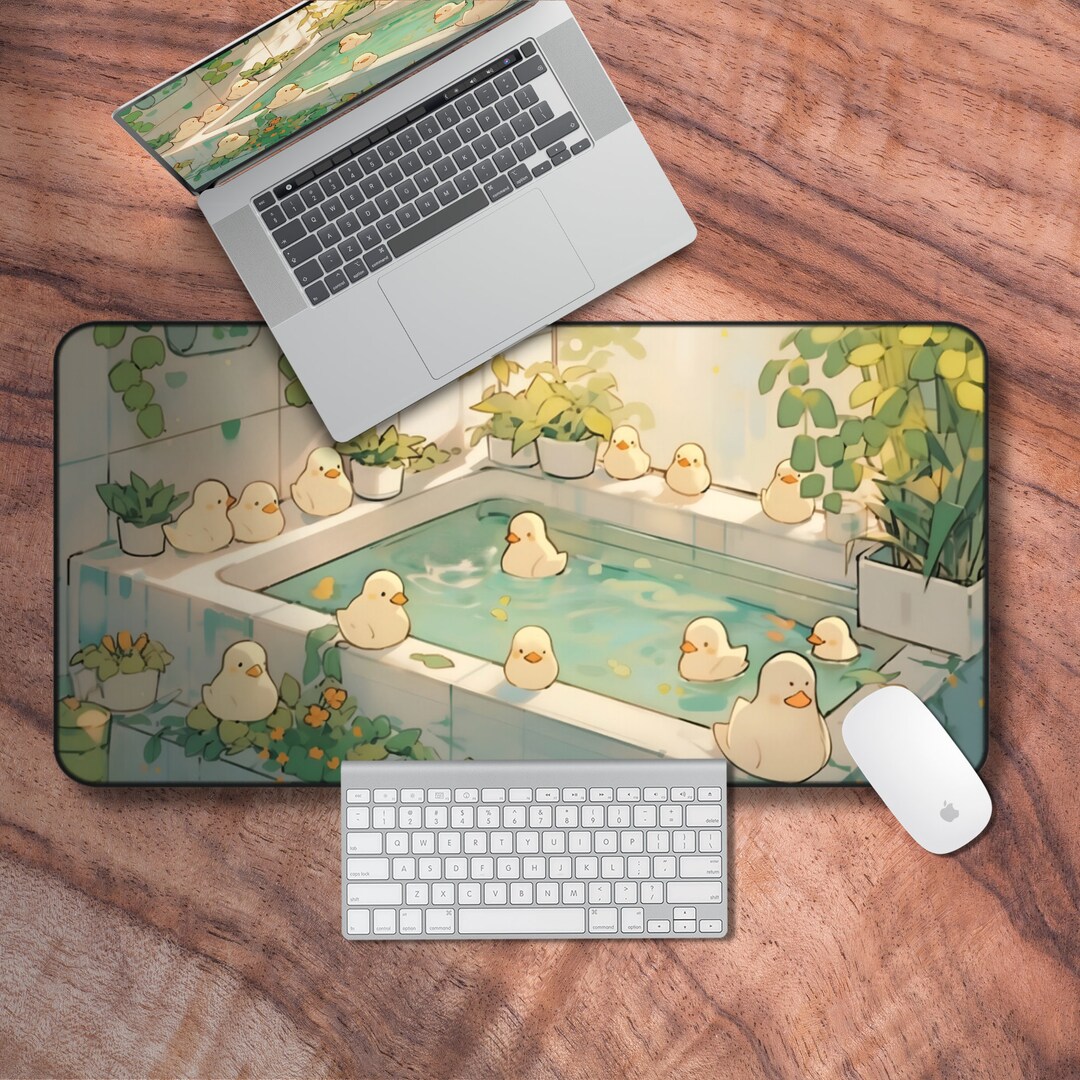 Desk Mat Aesthetic, Cute Duck Lofi Mouse Pad, Cute Kawaii Green Deskmat