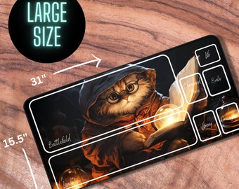 MTG Playmat Mit Zonen – 61x35,6 Cm, Rutschfeste Gummibasis, HD-Druck, Motiv „Black Cat In The Flowers“