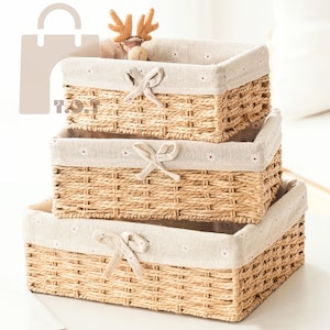 Set 3 Cestini In Corda Di Carta Riciclata - Impilabili, Multiuso Per Bagno, Cucina, Soggiorno, Bianco