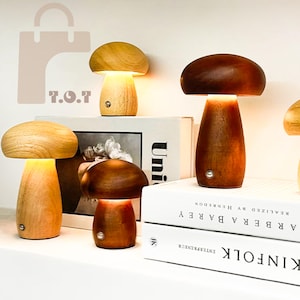 Wooden Mushroom Table Lamp Desk Lamp Night Light Modern Lighting Bedside Lamps Home Decor Night Light Housewarming Gift EU US CA Customers