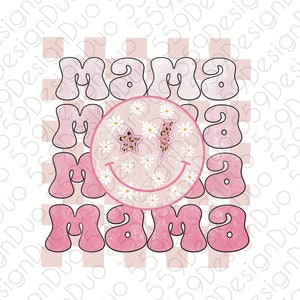 Cute pink retro Mama smiley face png digital design for sublimation