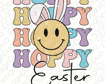 Hoppy Easter png - cute smiley bunny retro Easter digital sublimation design