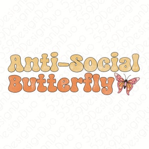 Anti - Social Butterfly png - Retro png Datei zum Sublimieren - digitaler Download