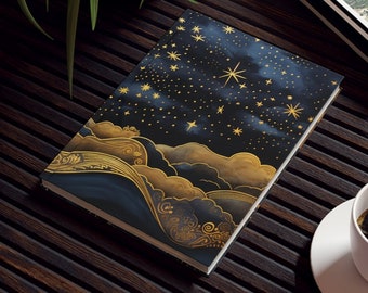 Whimsical Art Deco Night Sky Journal Sketchbook Gift for Her Dream Diary Celestial Starry Night Hard Cover Notebook Holiday Gift for Mum