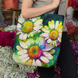 Groovy Daisy Tote Bag Gift for Her Daisy Birth Month Flower Birthday Gift Tote Bright Pastels Watercolor Daisies Tote Mother&#39;s Day Gift