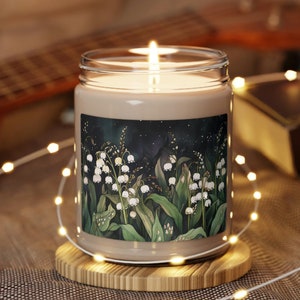 Lily of the Valley Flowers Scented Candle Gift for Her May Birth Month Flower 9oz Soy Candle Birthday Gift Whimsical Dark Botanical Floral