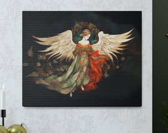 Angel Canvas Print Christmas Angel Canvas Gallery Wrap Angelic Wing Yule Holiday Canvas Wall Art Home Decor Regalo Angel Regalo de invierno para ella