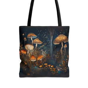 Enchanted Forest Mushrooms Tote Bag Gift for Her Travel Tote Shopping Tote Bag Magical Fairycore Fall Woodlands Aesthetics Fantasy Mushroom