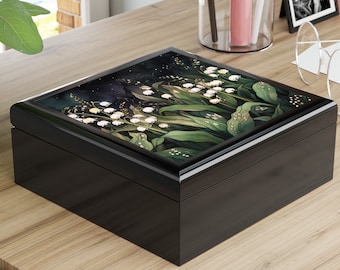 Lily of the Valley Jewelry Box Gift for Her Keepsake Box May Birth Month Flower Curio Treasure Box Gift for Mom Whimsical Dark Floral Box