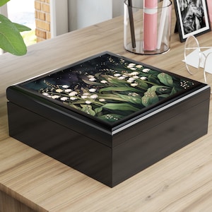 Lily of the Valley Jewelry Box Gift for Her Keepsake Box May Birth Month Flower Curio Treasure Box Gift for Mom Whimsical Dark Floral Box