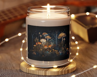 Cadeau bougie champignons de la forêt enchantée pour elle, bougie de soja parfumée 9 oz, guirlande magique, automne Woodlands Aesthetics, bougie champignon fantastique