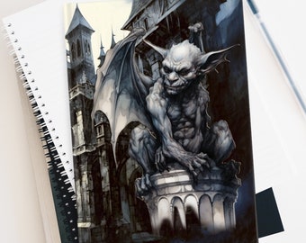 Gargoyle Hard Cover Lined Journal Gift for Halloween Gothic Samhain Dream Diary Fantasy Creature Gargoyle Magical Mythical Spooky Gift 5x7"