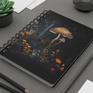 Enchanted Forest Mushroom Soft Cover Journal Magical Spiral Notebook Dream Diary Fall Woodlands Aesthetics Gift Journal Fantasy Mushroom 5x7 image 1