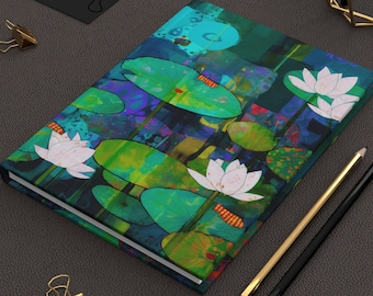 Water Lily Journal Regalo Julio Mes de Nacimiento Regalo de Flores Caprichoso Brillante Floral Arte Abstracto Tapa Dura Diario Julio Regalo de Cumpleaños para Ella "6x8"