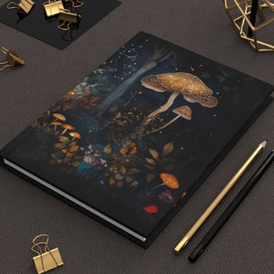 Enchanted Forest Mushrooms Hard Cover Journal Magical Fairy Lights Dream Diary Fall Woodlands Aesthetics Gift Journal Fantasy Mushroom 6&quot;x8&quot;