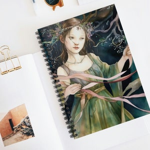 Vintage Style Art Maypole Maiden Soft Cover Notebook May Day Beltane Light Academia Maypole Ribbons Spiral Notebook Journal Gift for Her