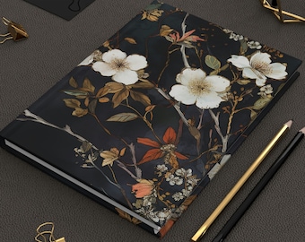 Hawthorne Flower Dark Botanical Hardcover Journal May Birth Month Flower Hard Cover Diary Gift Art Deco Style Dark Floral Woodlands Art Gift