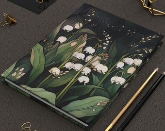 Lily of the Valley Flowers Hardcover Notebook Gift for Her May Birth Month Flower Journal Notebook Birthday Whimsical Dark Botanical Floral