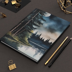 Hardcover Journal Forest Lake Scene Gift for Him Hard Cover Diary Lake View Father&#39;s Day Gift Lined Journal Nature Scene Travel Diary 6&quot;x8&quot;