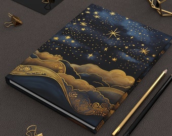 Whimsical Art Deco Night Sky Journal Gift for Her Hard Cover Dream Diary Gift Celestial Starry Night Journal Notebook Holiday Gift for Mom