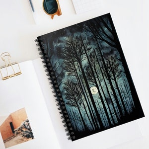 Night Forest Dark Fantasy Notebook Magical Mountain Diary Woodland Aesthetic Fantasy Forest Pine Trees Full Moon Gift Journal