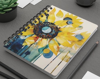 Regalo de diario de girasol para su arte pop Collage de girasol Cuaderno forrado de cubierta suave Diario de sueños florales brillantes Diario de viaje de verano Regalo 5x7"