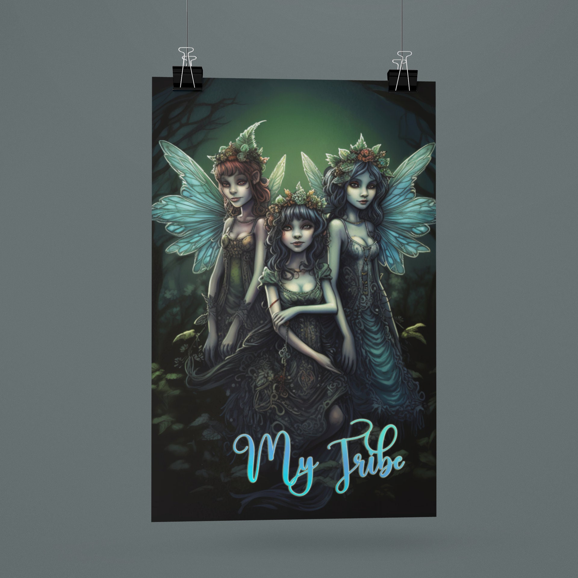 Fantasy Fairies Poster Print Magical Dark Fae Tribe Forest Fairy Satin ...