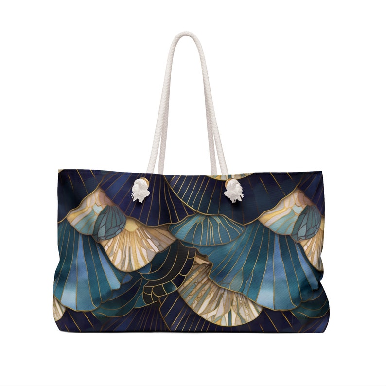 Art Deco Seashells Weekender Tote Bag Gift for Her Blue Sea Shells Large Summer Tote Beach Ocean Lovers Gift Overnight Travel Tote Beach Bag Bild 2