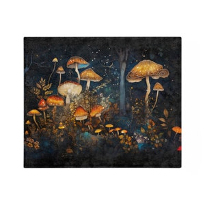 Enchanted Forest Mushroom Velveteen Minky Throw Blanket Home Decor Gift Magical Fairycore Blanket Fall Woodlands Aesthetics Fantasy Mushroom