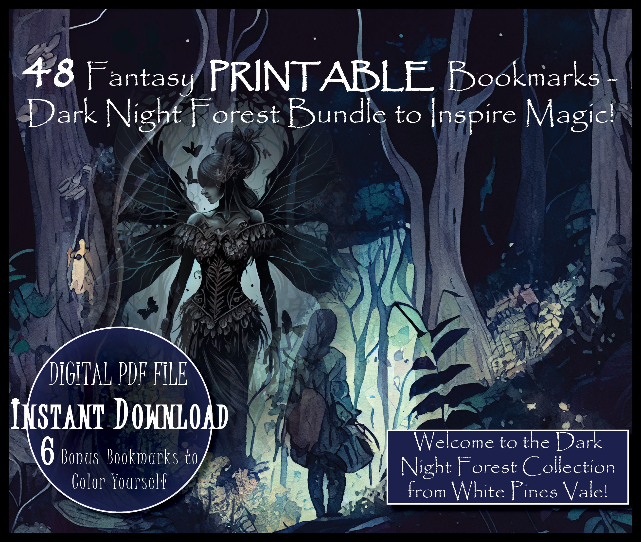 Printable Bookmarks Dark Enchanted Forest Fae Digital Download ...
