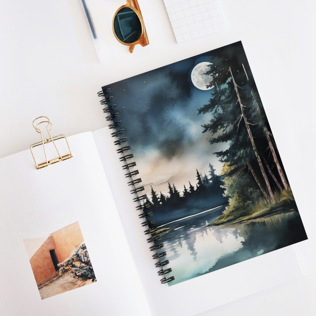 Forest Scene Spiral Notebook Gift for Him Soft Cover Journal Full Moon ...