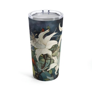 White Honeysuckle Tumbler Gift for June Birthdays Birth Month Flower Gift 20oz Insulated Tumbler Whimsical Watercolor Floral Travel Tumbler
