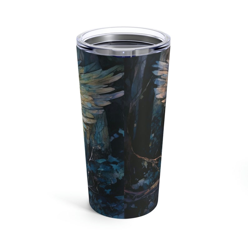 Enchanted Forest Angel Tumbler Gift Angel In The Woods 20oz Tumbler Guardian Angel Wings Gift for Her Angelic Travel Insulated Tumbler Gift image 2