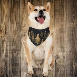 Winter Forest Dog Bandana Collar Whimsical Vintage Art Fall Trees Pet Bandana Collar Gift Dark Forest Winter Holiday Dog Lovers Gift 4 Sizes image 6