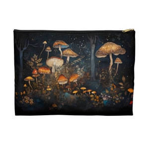 Enchanted Forest Mushrooms Cosmetic Pouch Gift for Her Travel Accessory Pouch Magical Fairycore Fall Woodlands Aesthetics Fantasy Mushroom