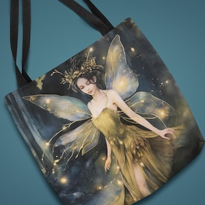 Fantasy Fairy Tote Bag Gift Dark Academia Vintage Fae in the Woods Shopping Tote Gift for Her Magical Fairy Beach Tote Fairy Travel Tote Bag