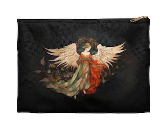 Angel Cosmetic Bag Christmas Angel Travel Accessory Pencil Pouch Angelic Wing Yule Holiday Zipper Pouch Makeup Bag Angel Winter Gift for Her