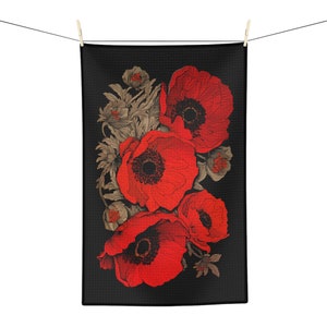 Red Poppy Flowers Tea Towel Gift for Her Kitchen Soft Dishcloth Hostess Gift Bright Poppies August Birth Month Flower Dish Towel Home Decor