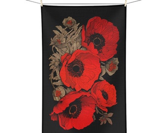 Red Poppy Flowers Tea Towel Gift for Her Kitchen Soft Dishcloth Hostess Gift Bright Poppies August Birth Month Flower Dish Towel Home Decor
