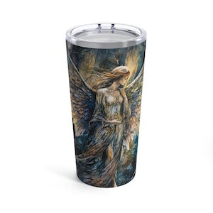 Enchanted Forest Angel Tumbler Gift Angel In The Woods 20oz Tumbler Guardian Angel Wings Gift for Her Angelic Travel Insulated Tumbler Gift image 1