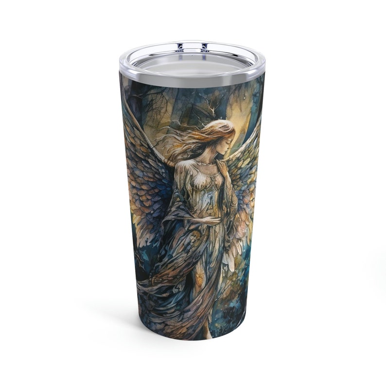 Enchanted Forest Angel Tumbler Gift Angel In The Woods 20oz Tumbler Guardian Angel Wings Gift for Her Angelic Travel Insulated Tumbler Gift image 1