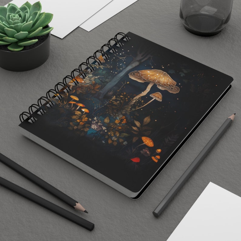 Enchanted Forest Mushroom Soft Cover Journal Magical Spiral Notebook Dream Diary Fall Woodlands Aesthetics Gift Journal Fantasy Mushroom 5x7 image 1