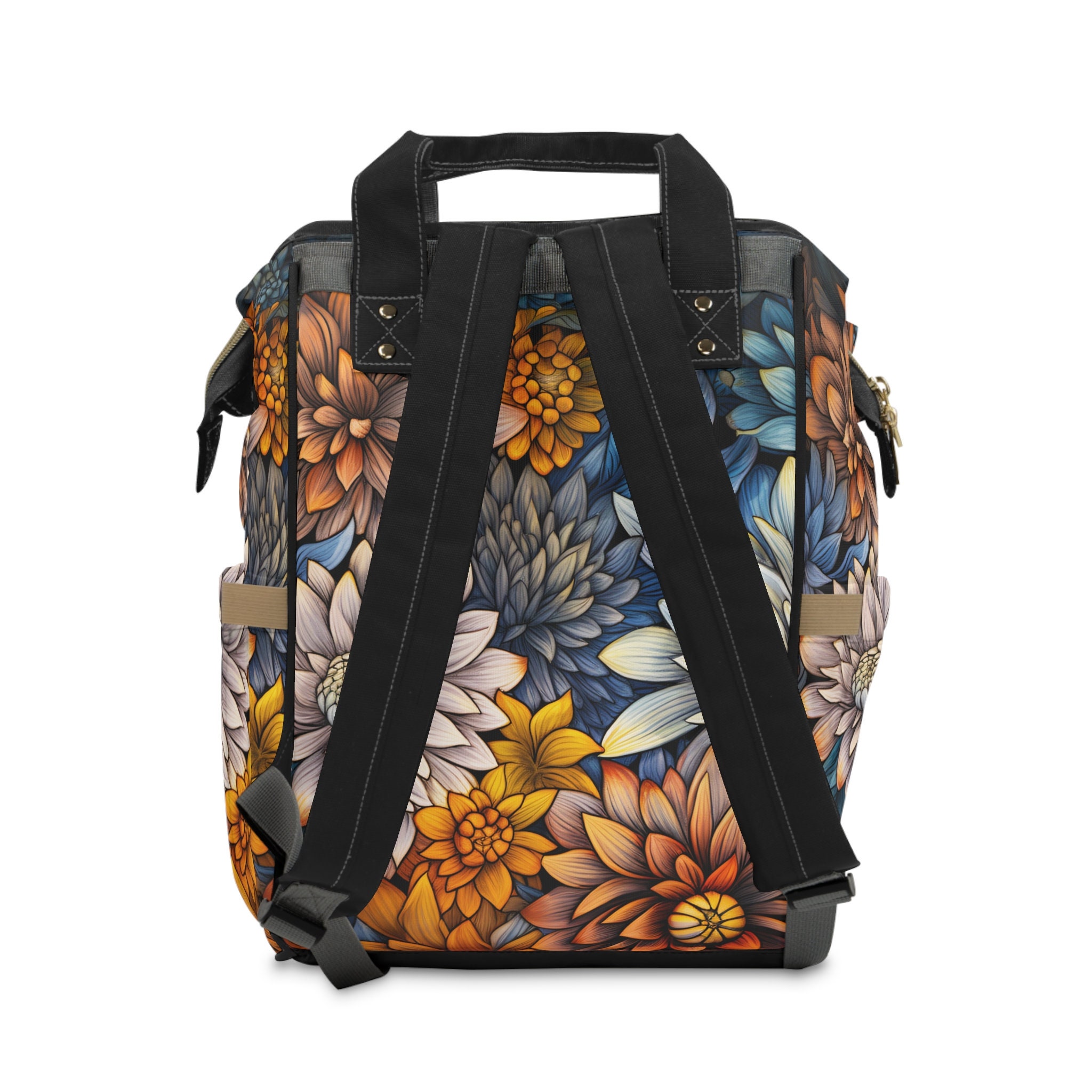 September Backpack Aster Floral Women's Backback Gift for Her Art Deco Vintage Asters ...