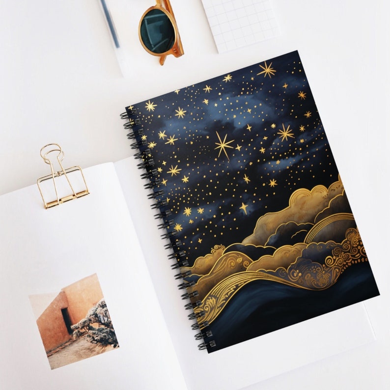 Whimsical Art Deco Night Sky Soft Cover Journal Fantasy Stars Clouds ...